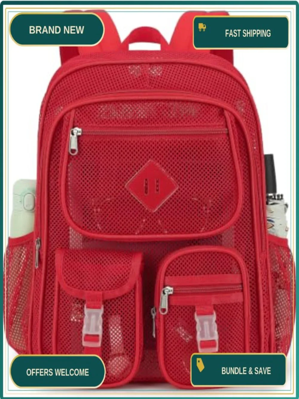 Heavy Duty Mesh Backpack for School, Sports, Travel, Swim - Clear Bookbag with